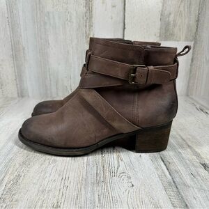 Tara M. Brown Leather Ankle Boots with Leather Straps Buckle Detail #1167